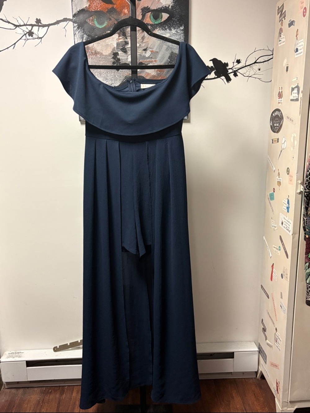 Altard State Off-Shoulder Wide-Leg Jumpsuit in Navy Size Medium
